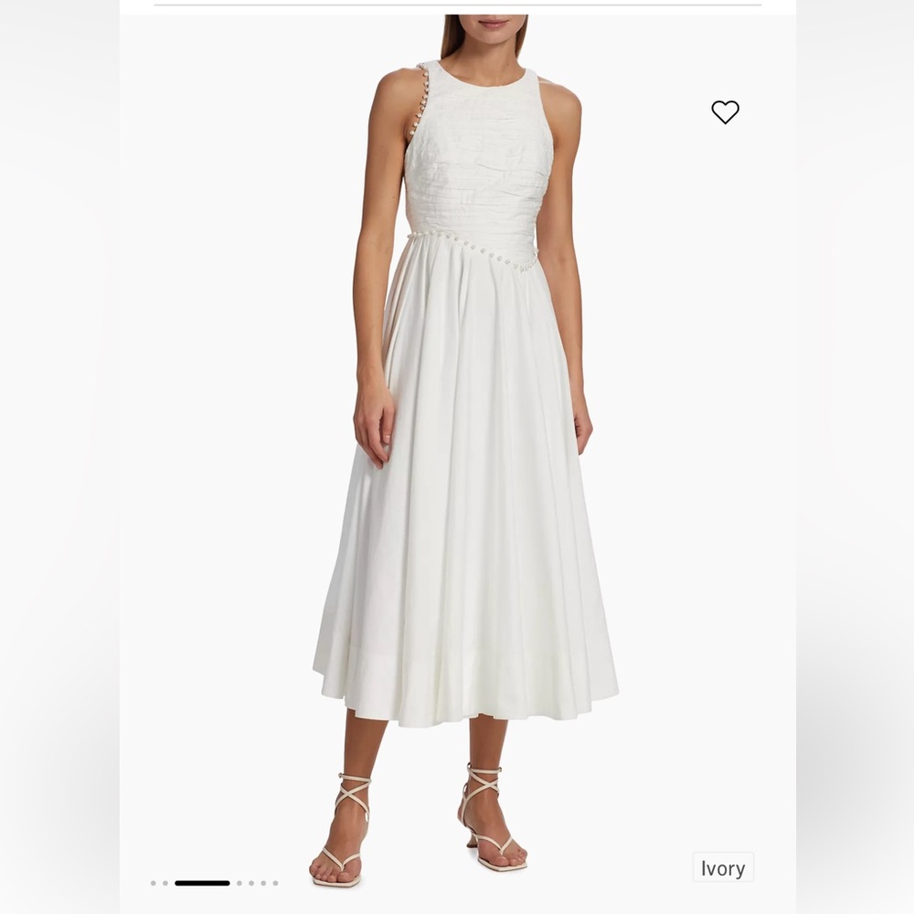 Aje Florence white pearl embellished halter midi wedding dress - US 4